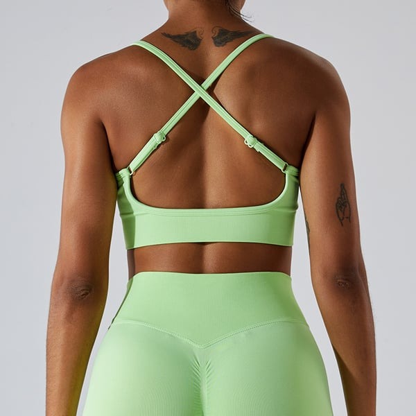 Sexy Backless Hollow Cross Strap Yoga Top With Chest Pads