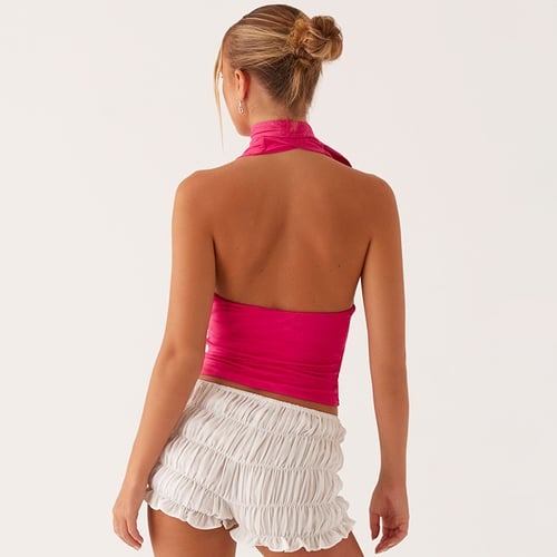 Sexy Neck Tie Low Cut Back Hollow Strap Top