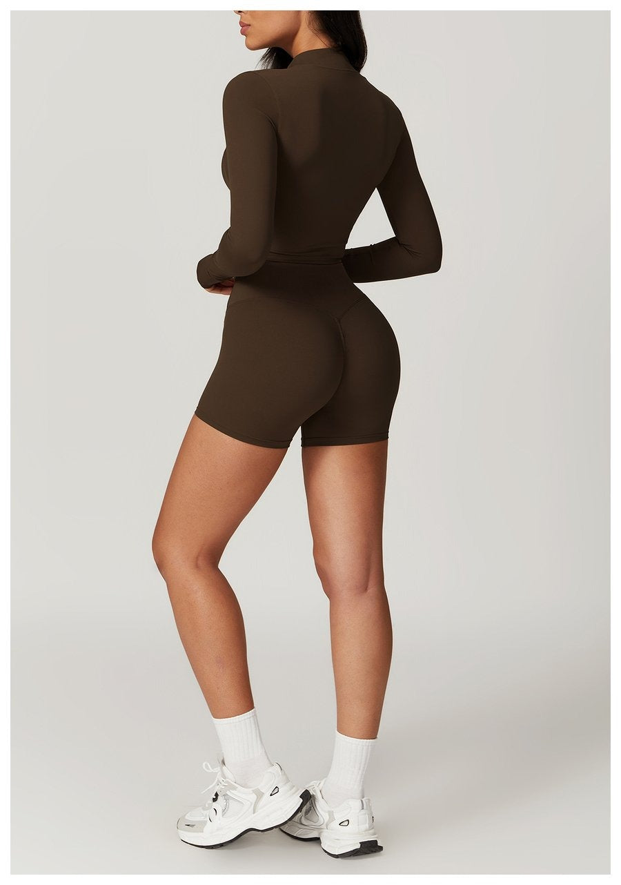 BREEHER Zipper Long Sleeves Shorts Three Piece Set Sports Suits