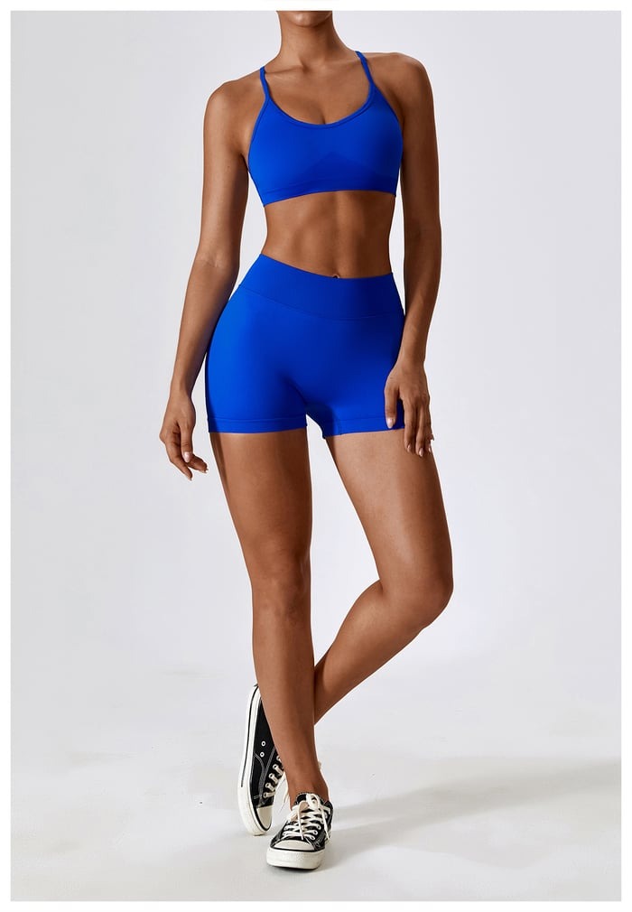 BREEHER Cross Straps Vest Hip Lifting Shorts Two Piece Set Sports Suits