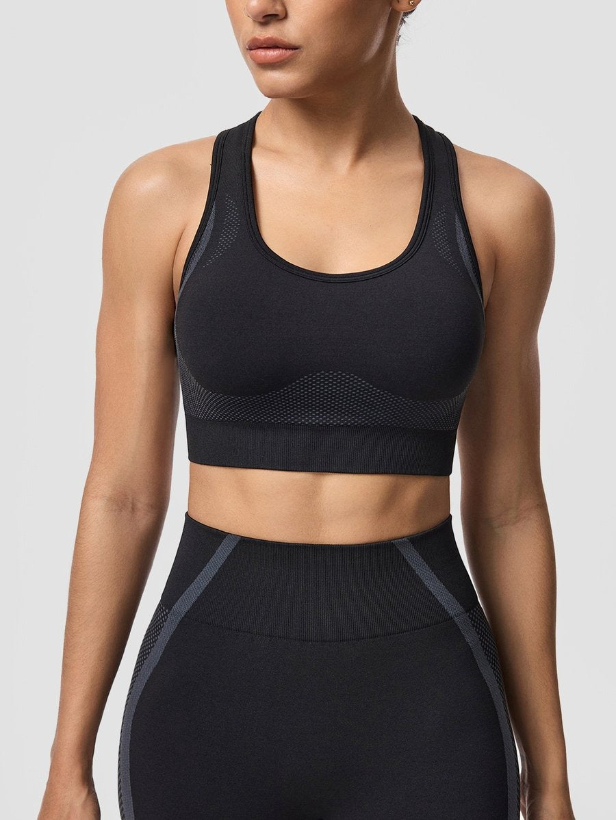 Female Contrasting Colors Backless Peach Hip-lifting Fitness Yoga Bra&Leggings Tracksuit