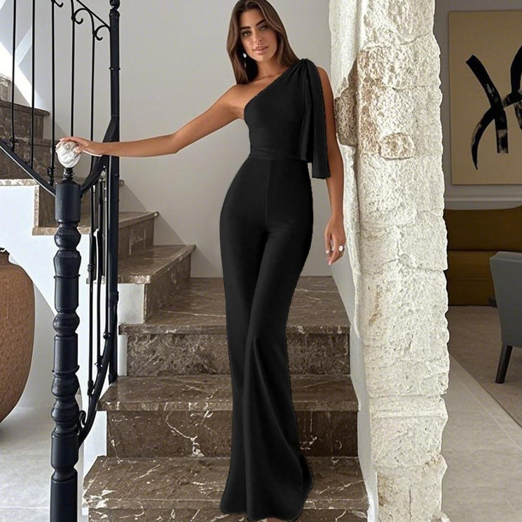 Sexy Off-shoulder Asymmetric Strappy Jumpsuit