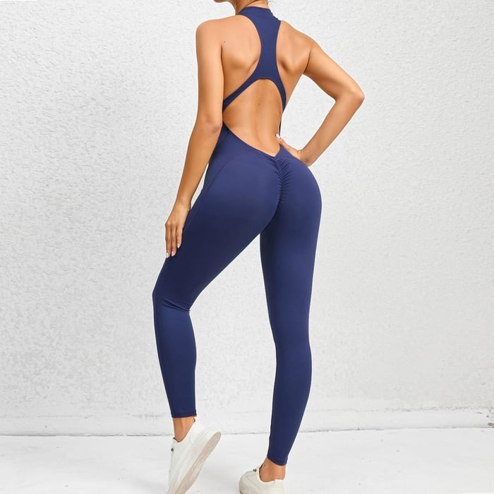 BREEHER Backless Zipper Neck Highly Elastic Jumpsuits