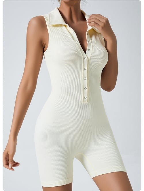Ribbed Button Fit Sleeveless Yoga Jumpsuit Romper
