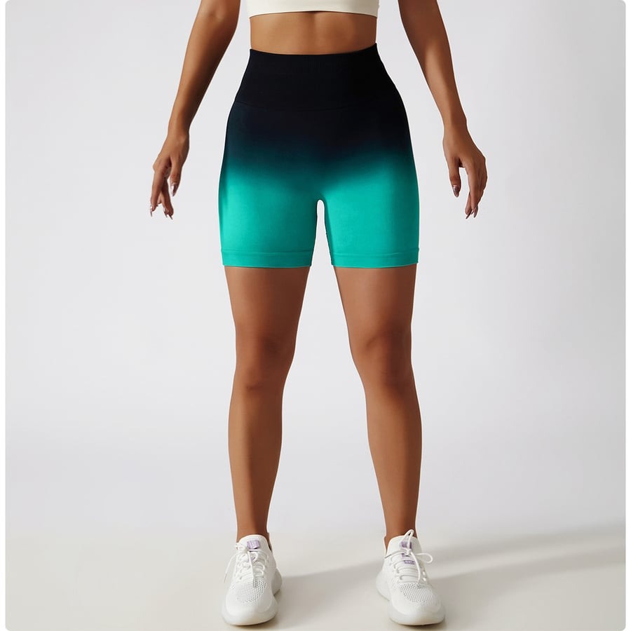 BREEHER Ruched Gradient Print High Waisted Hip Lifting Shorts