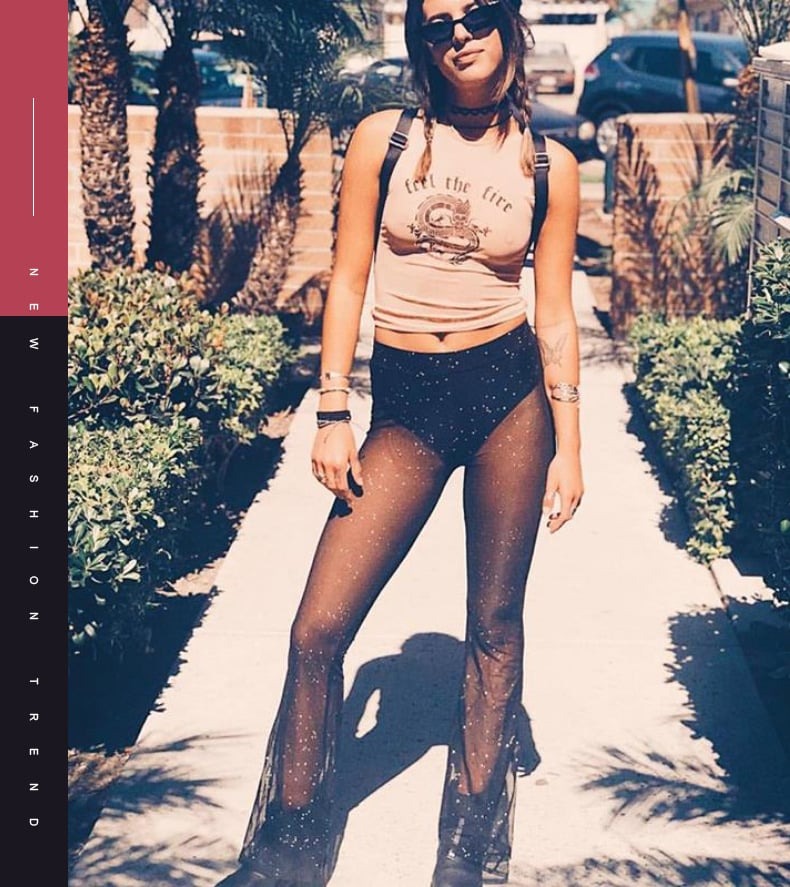 Sexy Mesh See-Through Sequins Flared Leggings