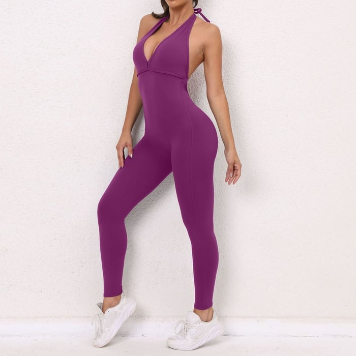 BREEHER Women's Seamless Backless Halter Quick Dry Jumpsuit