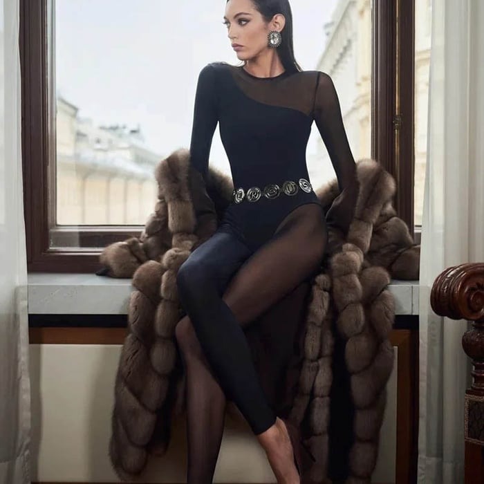 Sexy Mesh Splice Long Seleeves Jumpsuit