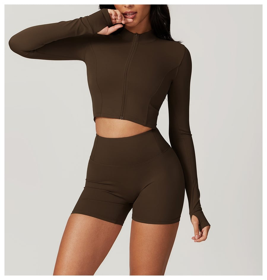 BREEHER Zipper Long Sleeves Shorts Three Piece Set Sports Suits