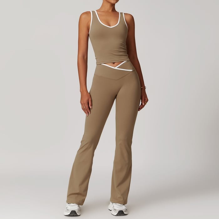 BREEHER Color Clash Vest Hip Lifting Leggings Two Piece Set Sports Suits