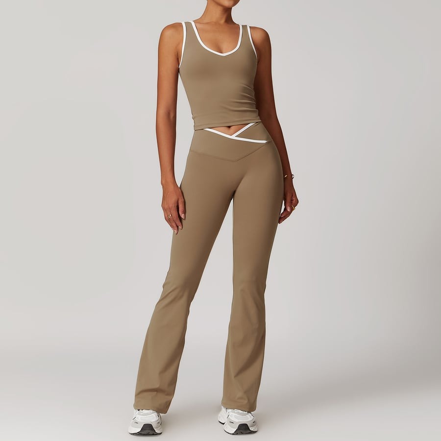 BREEHER Color Clash Vest Hip Lifting Leggings Two Piece Set Sports Suits