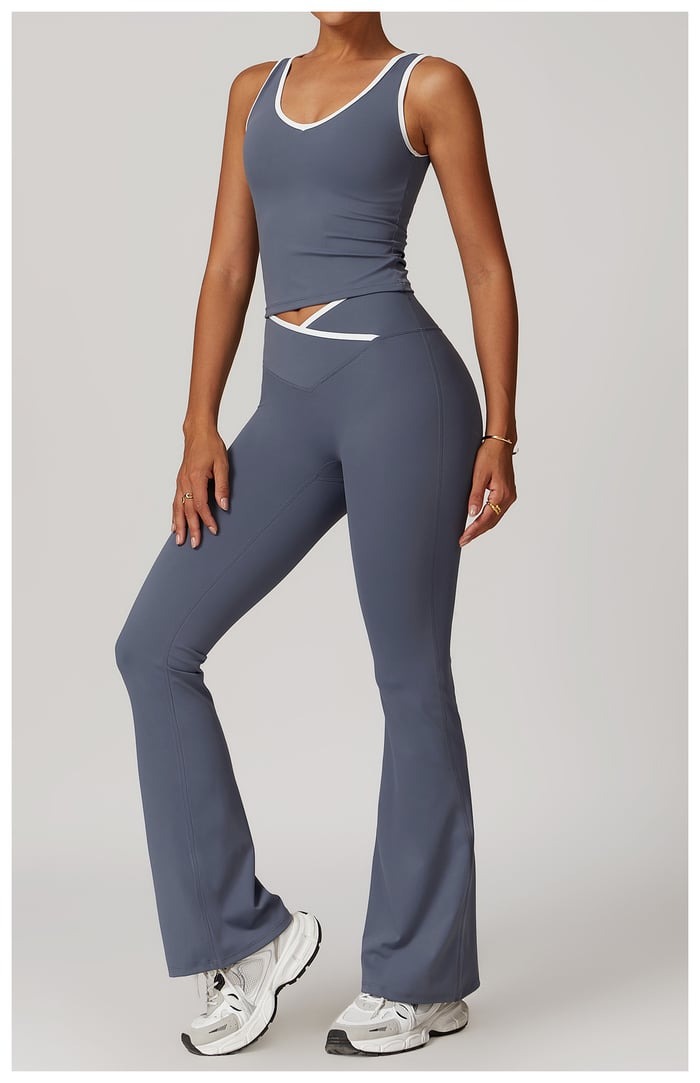 BREEHER Color Clash Vest Hip Lifting Leggings Two Piece Set Sports Suits