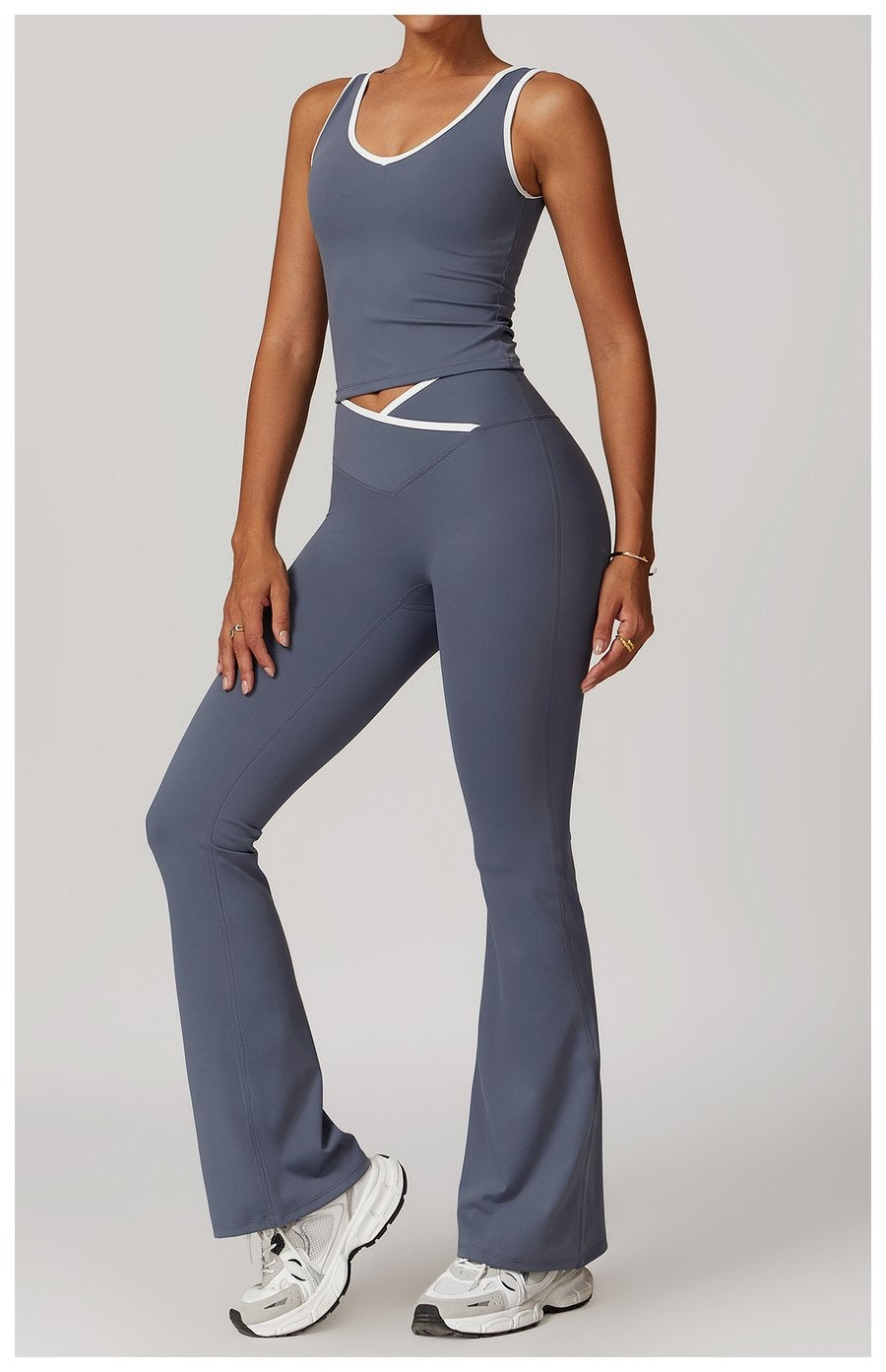 BREEHER Color Clash Vest Hip Lifting Leggings Two Piece Set Sports Suits