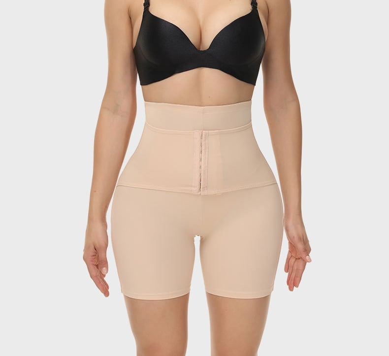 Seamless Double Compression Hook Eyes Tummy Control High-Waisted Booty Lift Shaper Shorts