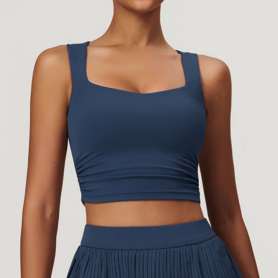 Solid Color Square Neck Short Yoga Bra with Pads