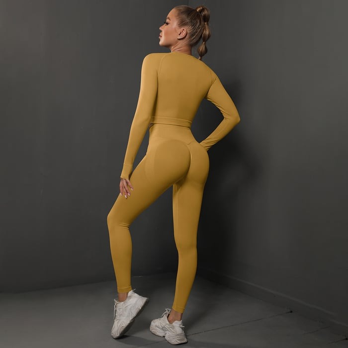 BREEHER Shaping Long Sleeved Butt Lift Two Piece Set Sports Suits