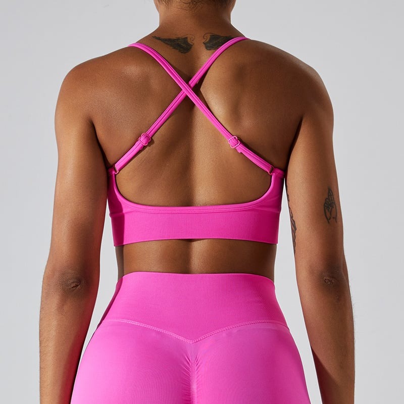 Sexy Backless Hollow Cross Strap Yoga Top With Chest Pads