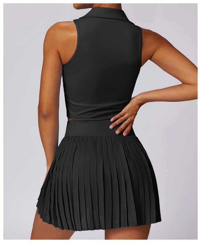 BREEHER Lapel vest Ruched Skirt Two Piece Set Sports Suits