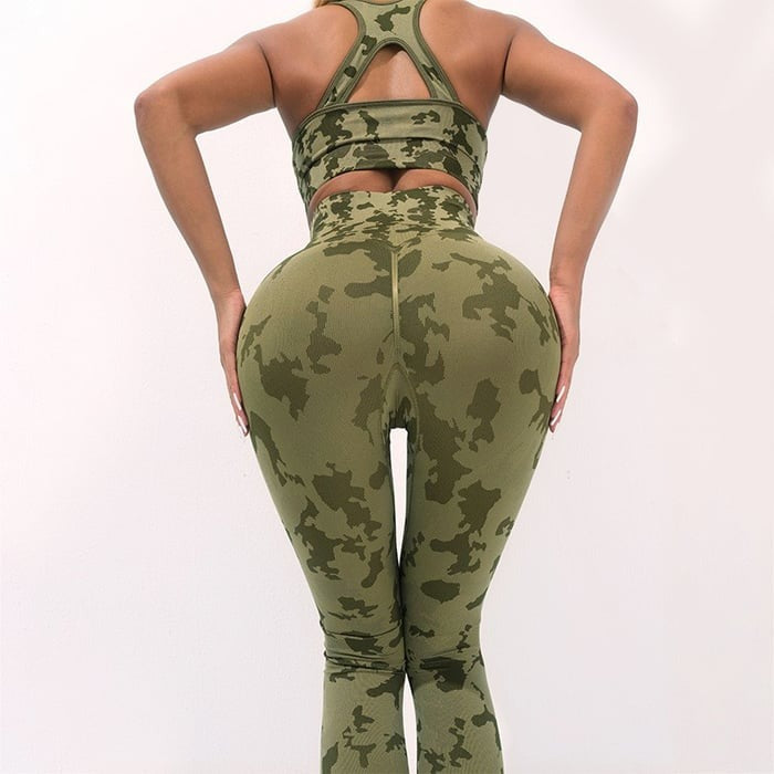 BREEHER Camouflage Pattern Vest Leggings Two Piece Set Sports Suits