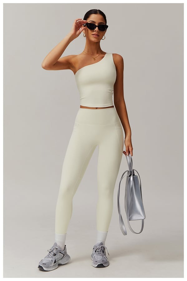 BREEHER One Shoulder Patchwork Vest Seamless Sports Bras