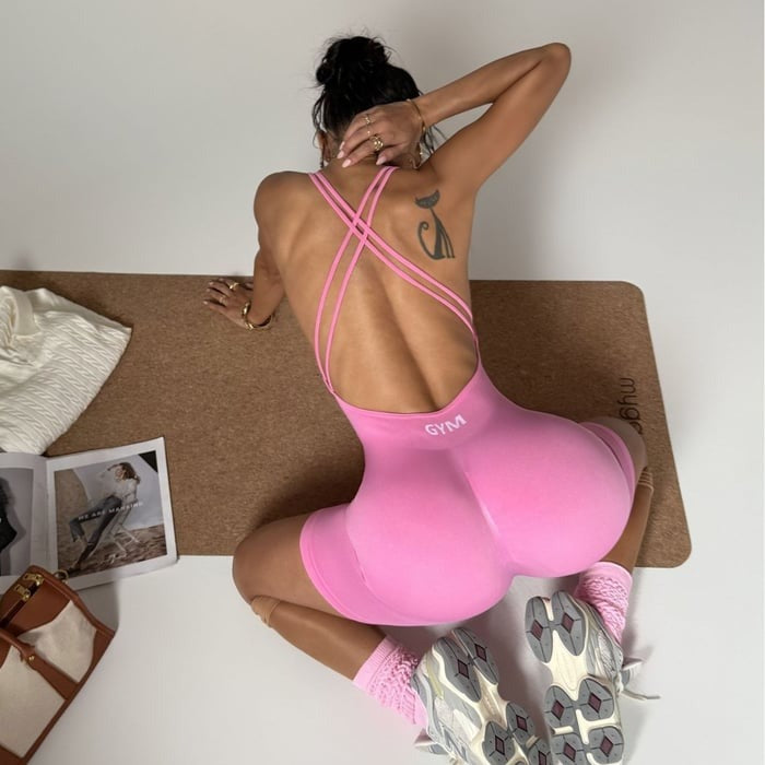 Seamless Cross Backless Strap Yoga Jumpsuit Romper