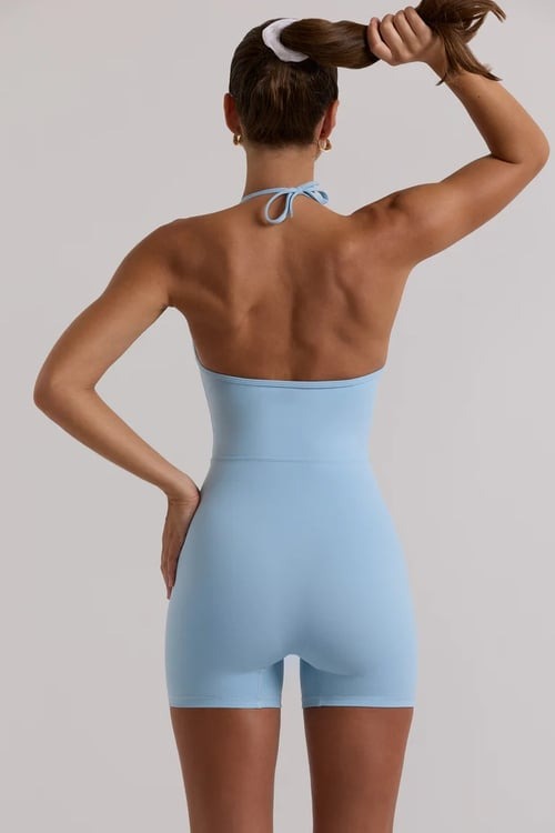 Halter Backless Solid Color Hip Lift Yoga Jumpsuit With Chest Pads