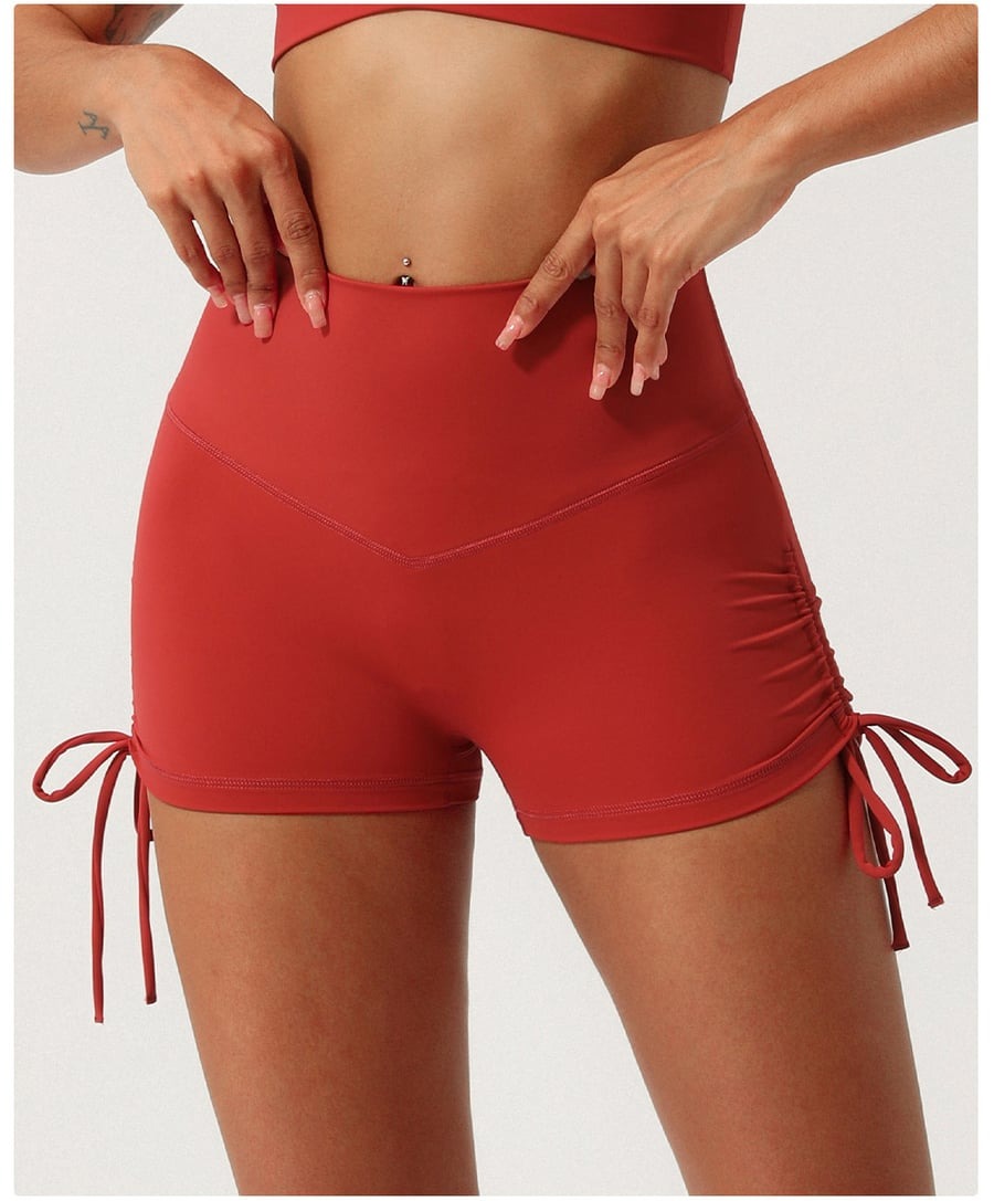 Pleated Drawstring Yoga V-Shaped Hip-Lifting Fitness Shorts