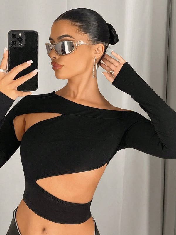 Sexy Irregular Slant Neck Off-shoulder Long-sleeved Top