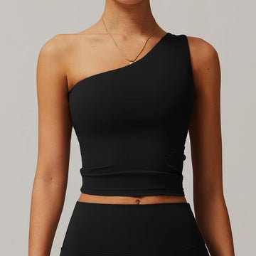 BREEHER One Shoulder Patchwork Vest Seamless Sports Bras