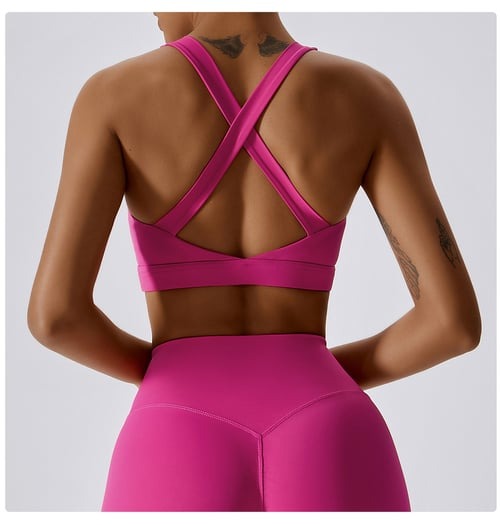 BREEHER Cross Straps Back Patchwore Vest Sports Bras