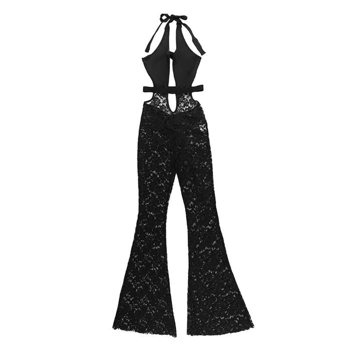 Sexy Lace Hollow Halterneck Hip Lift Jumpsuit