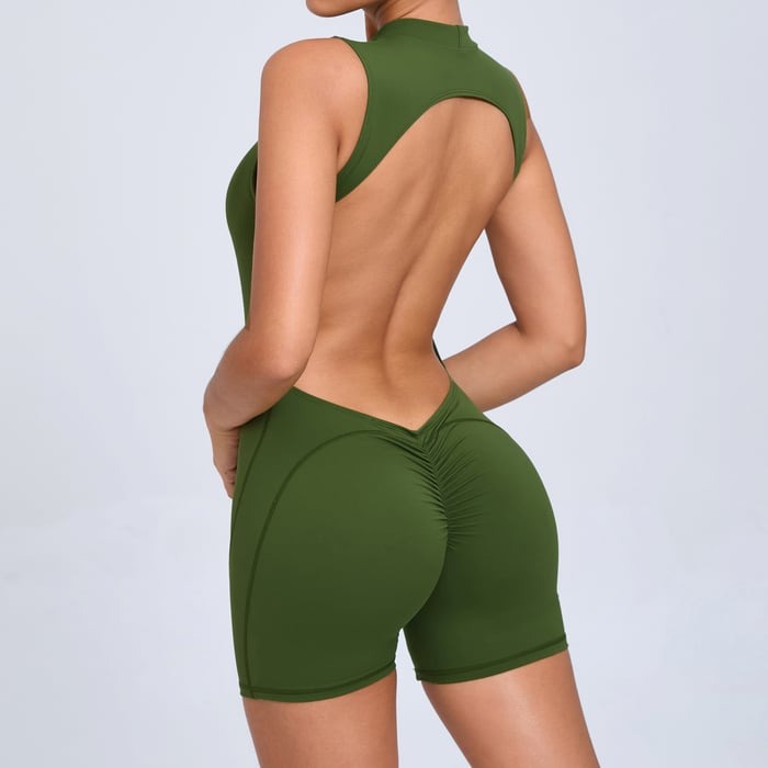 BREEHER Backless Highly Elastic Shorts Jumpsuit