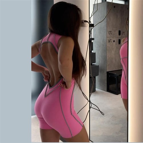 Sleeveless Contrast Line Backless Jumpsuit