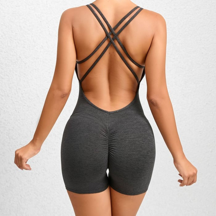 BREEHER Cross Straps Highly Elastic Shorts Jumpsuit