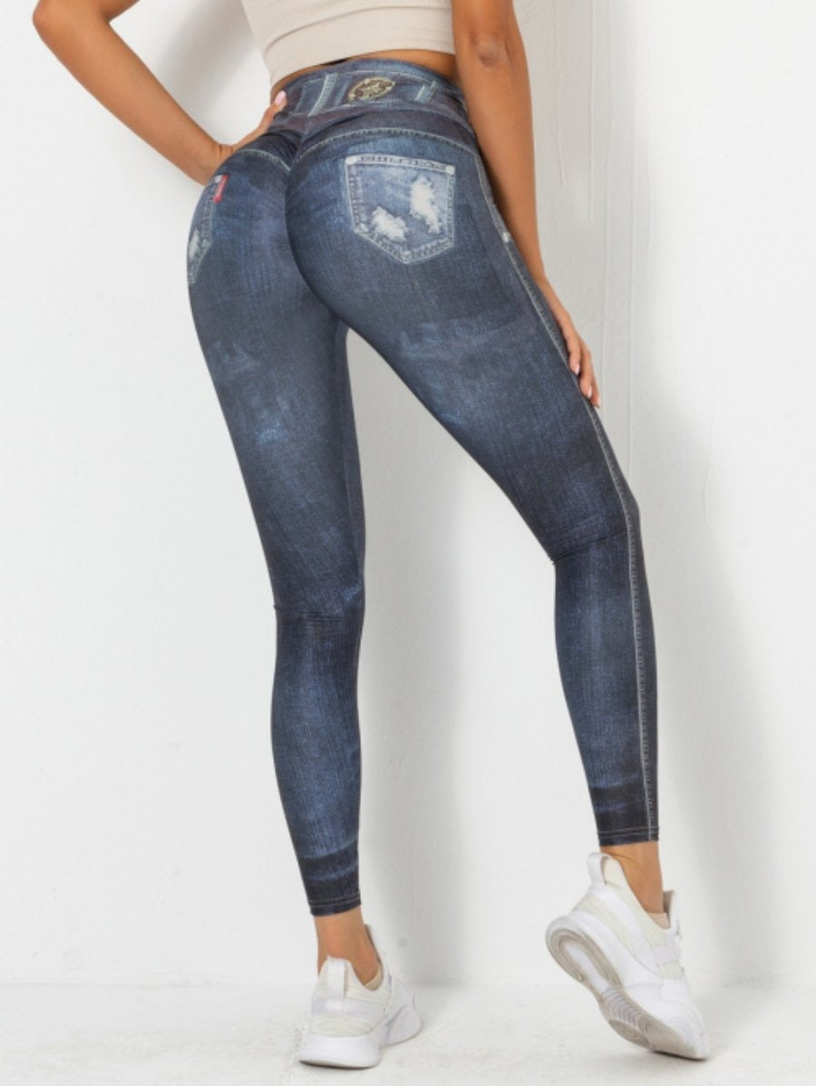Faux Denim High Waist Skinny Hip-lifting Yoga Leggings