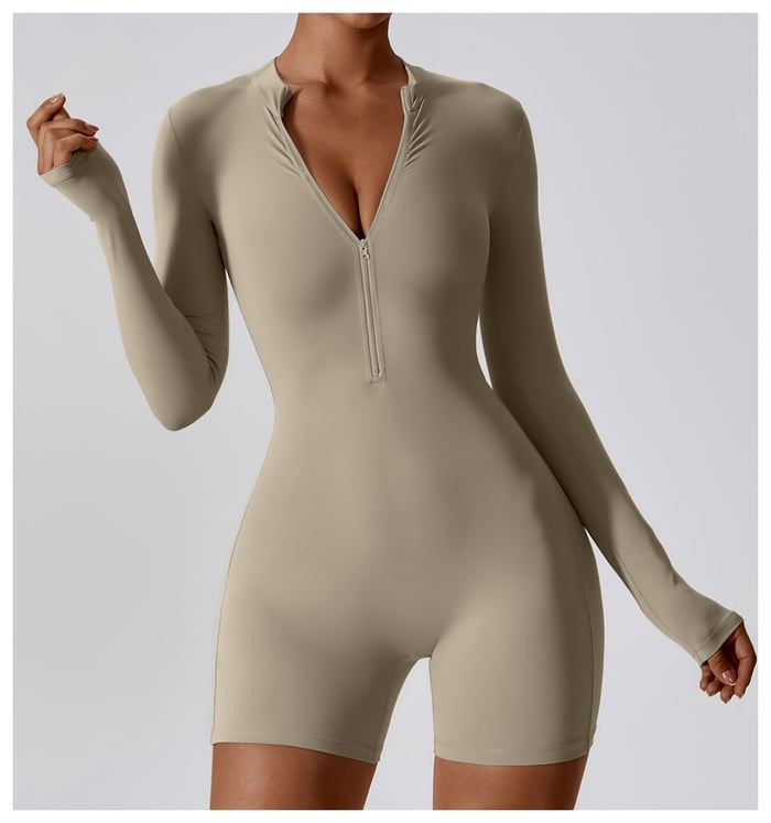 BREEHER Upright Collar Zipper Highly Elastic Jumpsuit