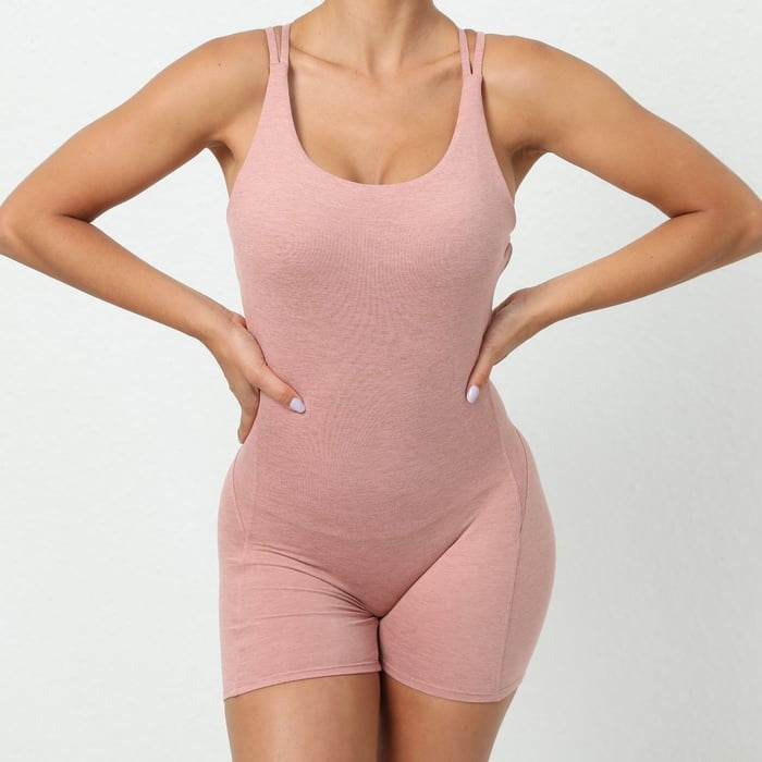 BREEHER Cross Straps Highly Elastic Shorts Jumpsuit