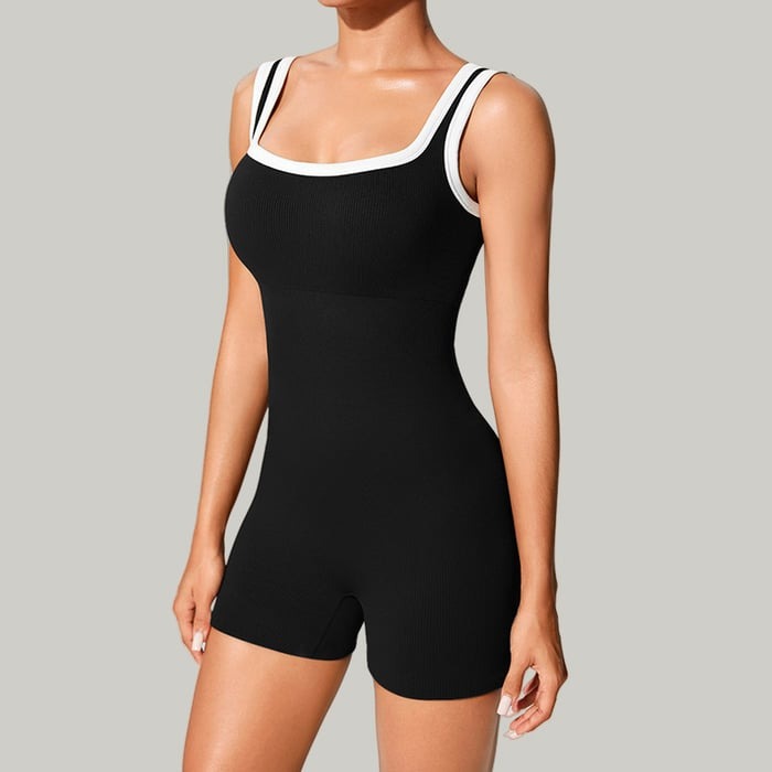 Contrast Ribbed Peach Hip Lifting Yoga Jumpsuit