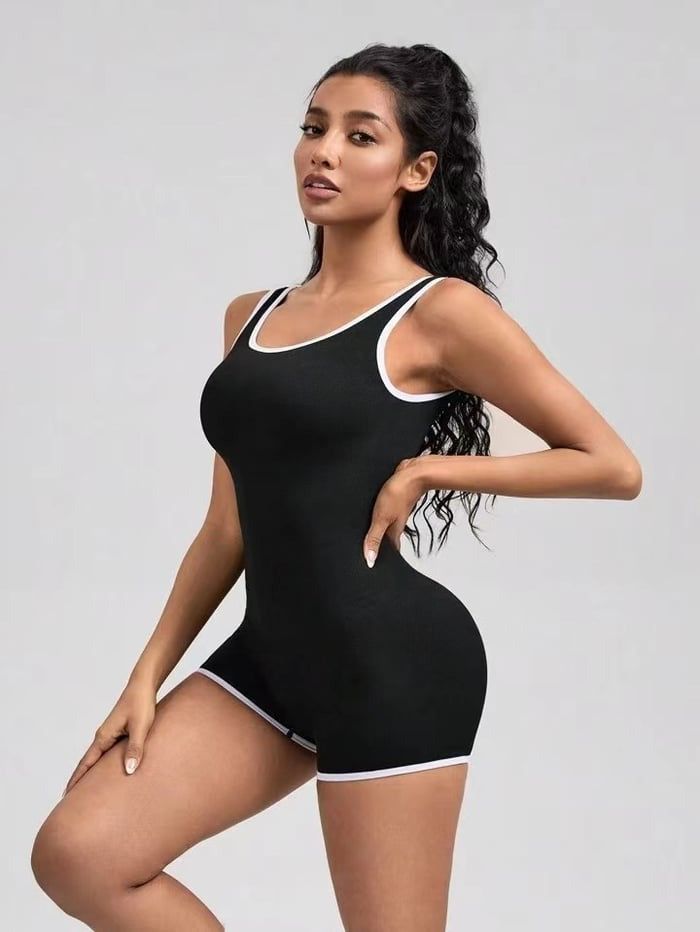 Sexy Contrast Backless Sleeveless Yoga Jumpsuit Romper
