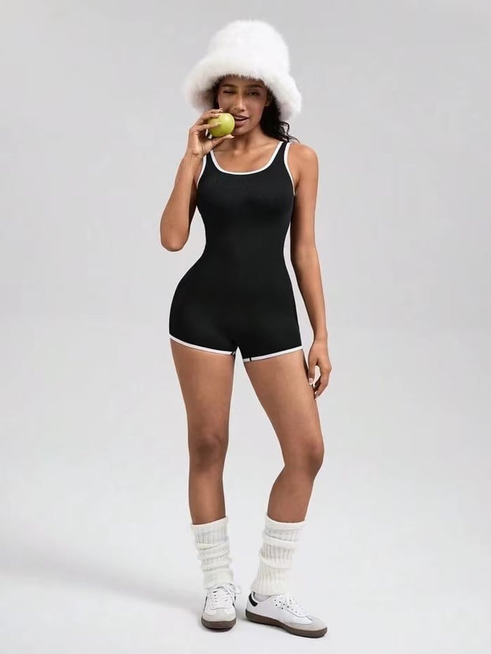 Sexy Contrast Backless Sleeveless Yoga Jumpsuit Romper