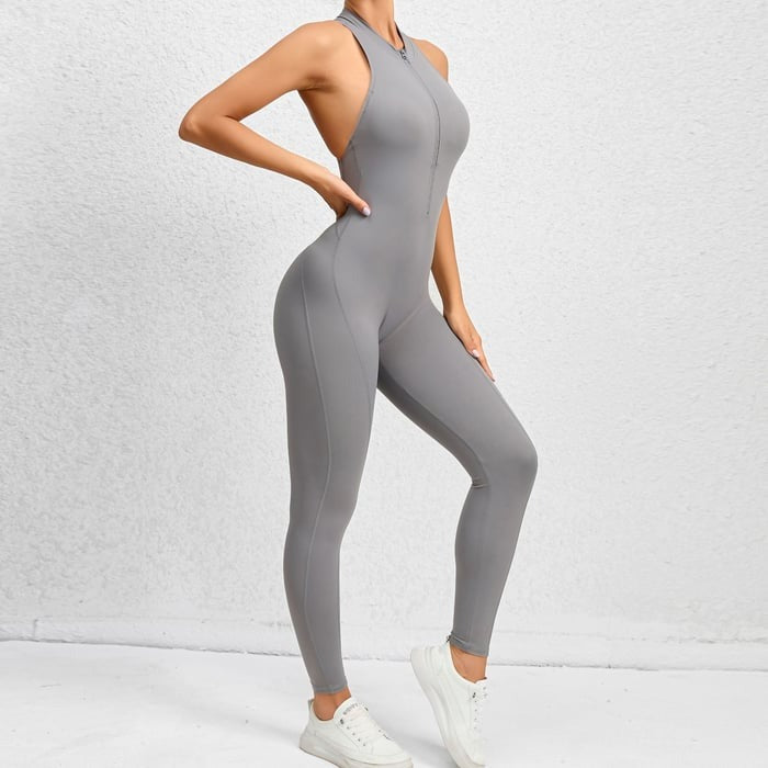 BREEHER Backless Zipper Neck Highly Elastic Jumpsuits