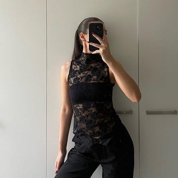Sexy Lace See-Through Strapless Vest Top