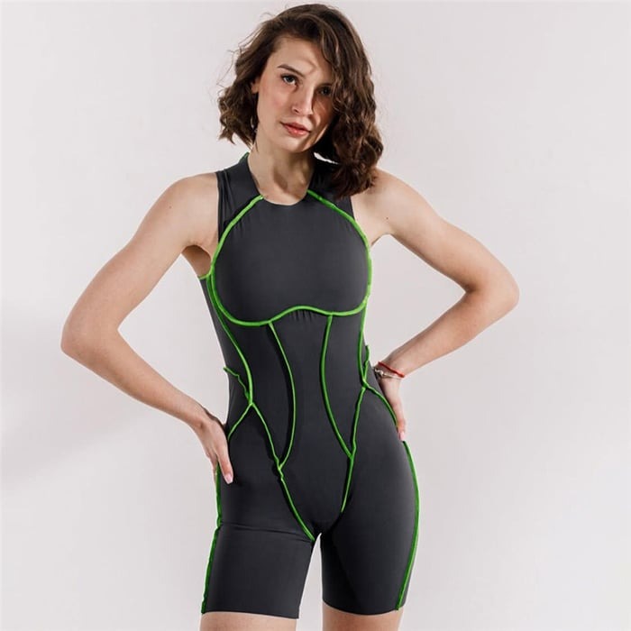 Sleeveless Contrast Line Backless Jumpsuit