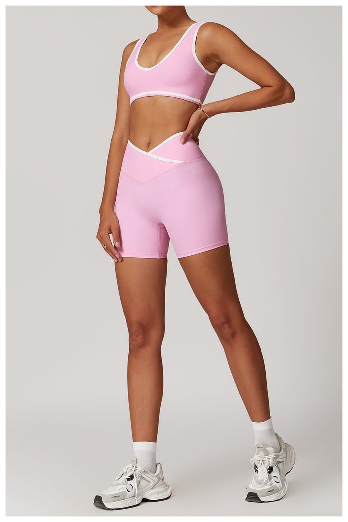 BREEHER Color Clash Vest Hip Lifting Shorts Two Piece Set Sports Suits