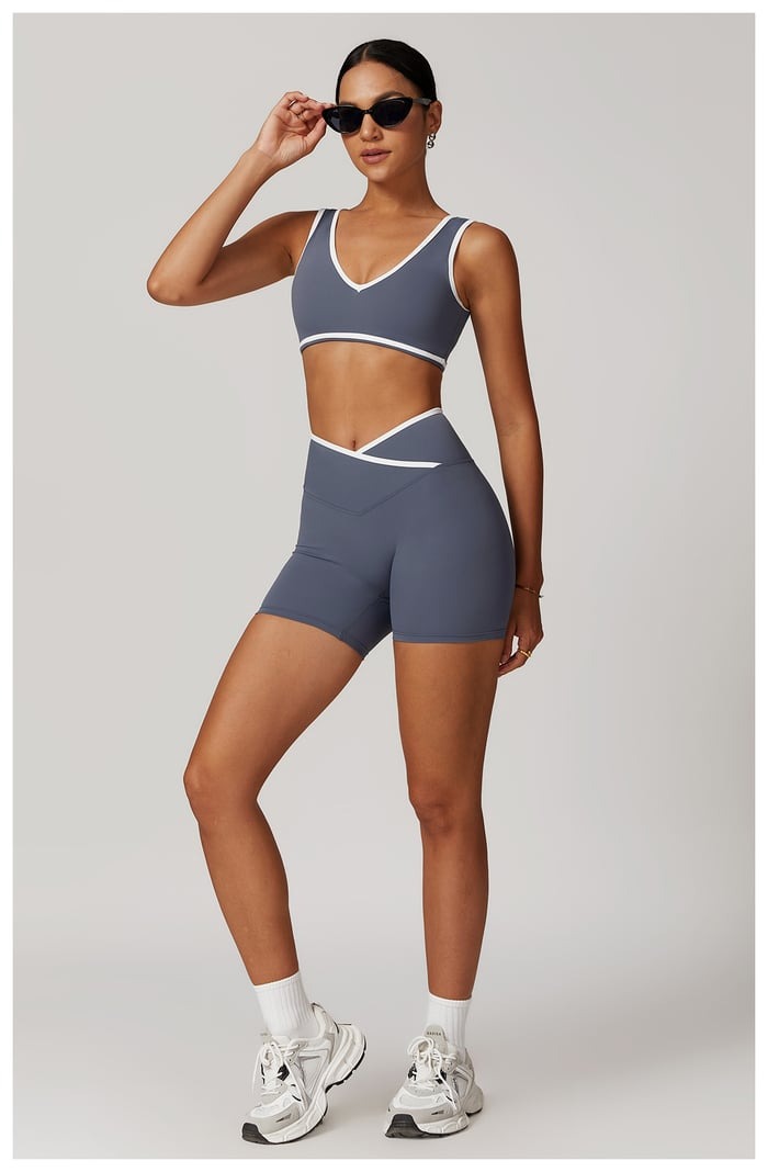 BREEHER Color Clash Vest Hip Lifting Shorts Two Piece Set Sports Suits