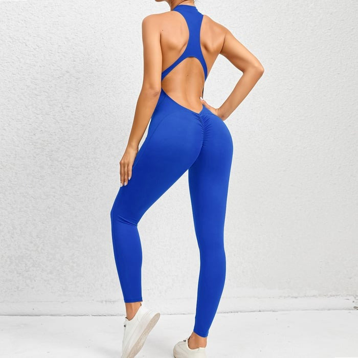 BREEHER Backless Zipper Neck Highly Elastic Jumpsuits