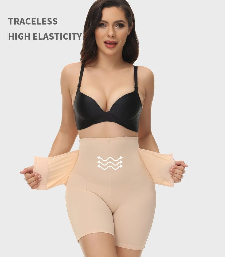 Seamless Double Compression Hook Eyes Tummy Control High-Waisted Booty Lift Shaper Shorts