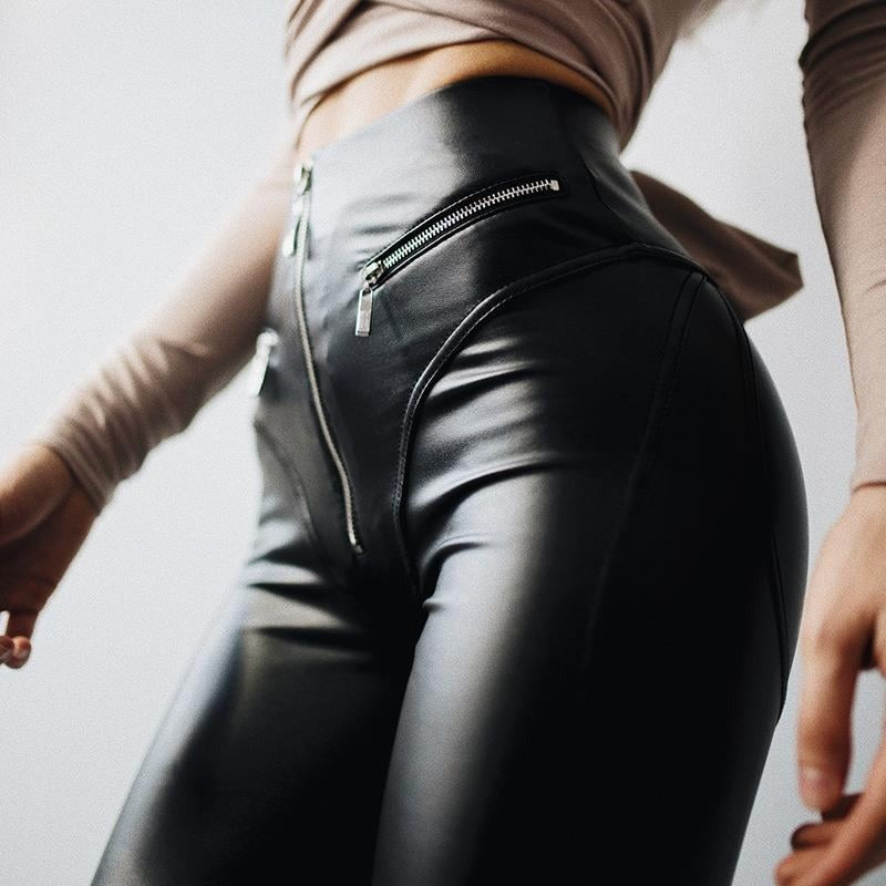 Sexy PU Peach Hip-lifting Zipper Fitness Yoga Leggings