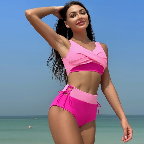 Colorful Color-Block Bikini Swimsuit