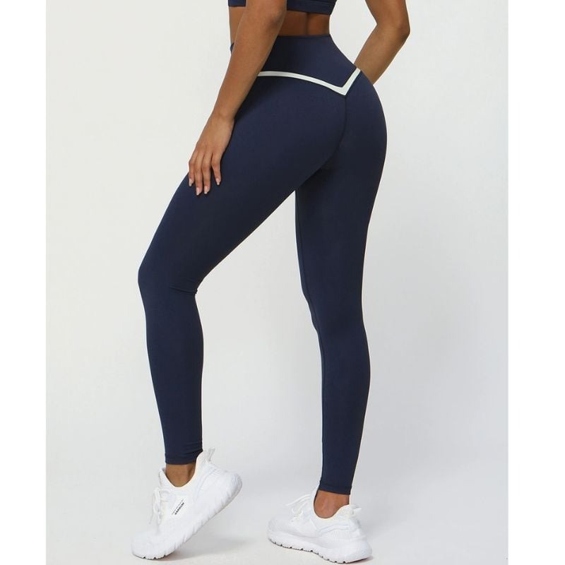 BREEHER Contrasting Color Cross V Waist Leggings